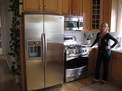 Lucia with new kitchen appliances