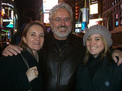 Mauricio with Lucia and Sasha in Times Square in December