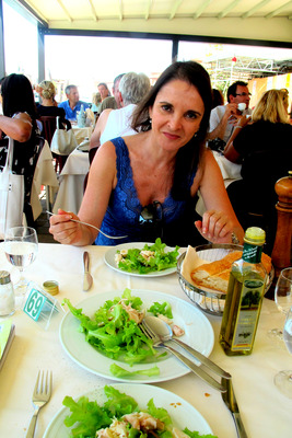 Lucia having lunch in Murano, Italy