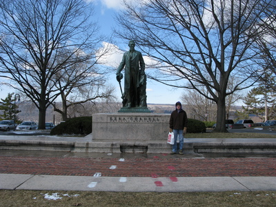 Alec near statue of Erza Cornell