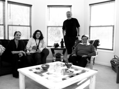Lucia and Mauricio at home with Marina and Roberto