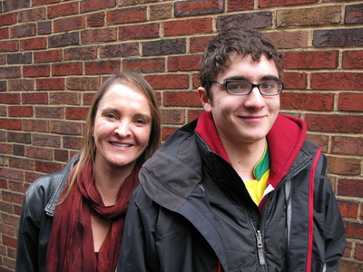 Alec with Lucia outside CMU dorm in March