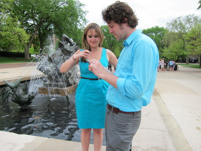 Sasha with Jason Rukavina at fountain in U. of Michigan