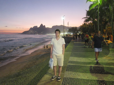 Alec in May strolling down Arpoador beach in Rio