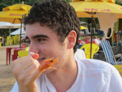 Alec with a shrimp finger