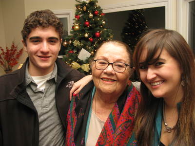 Alec and Sasha with grandmother Renalva in Christmas