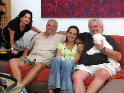 Mauricio holding Max, with Tuffy, Tania, and Marina at Marina's NYC apartment